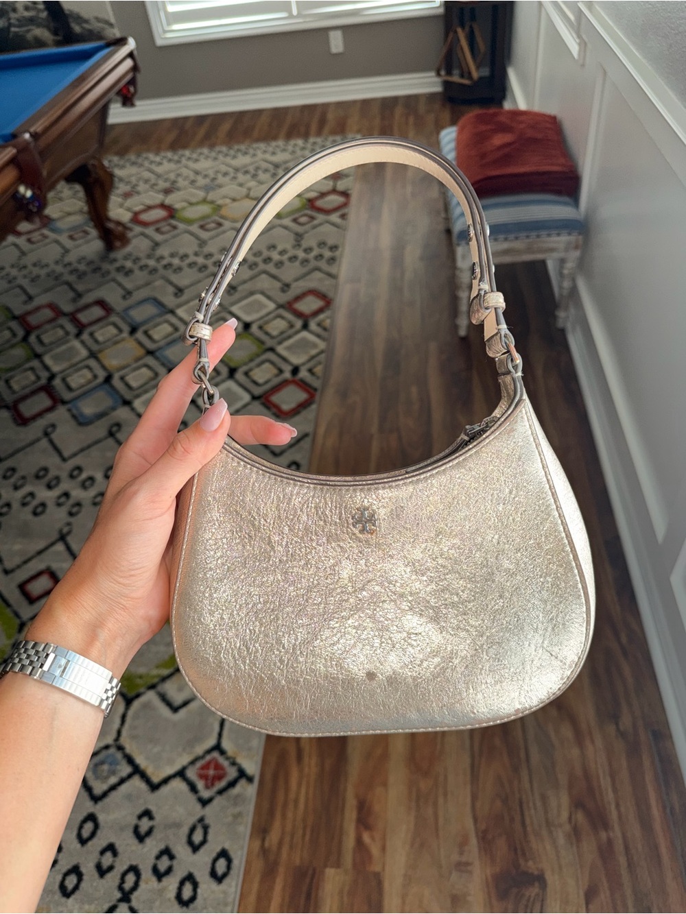 Tory Burch Metallic Silver Mini Hobo Bag